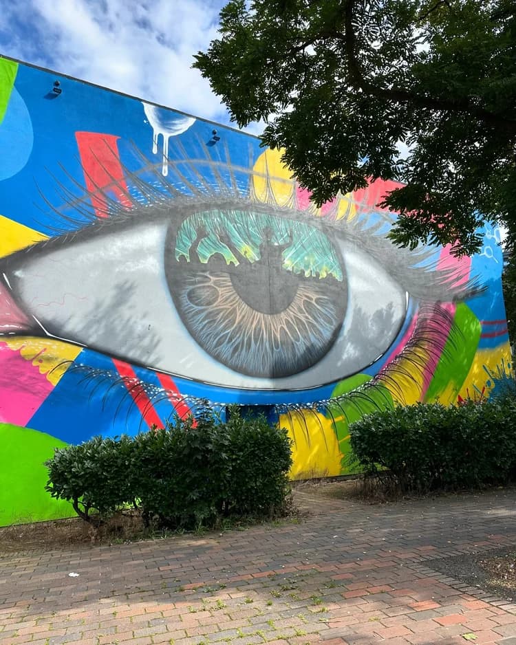 Large colorful eye mural photographed in Portsmouth